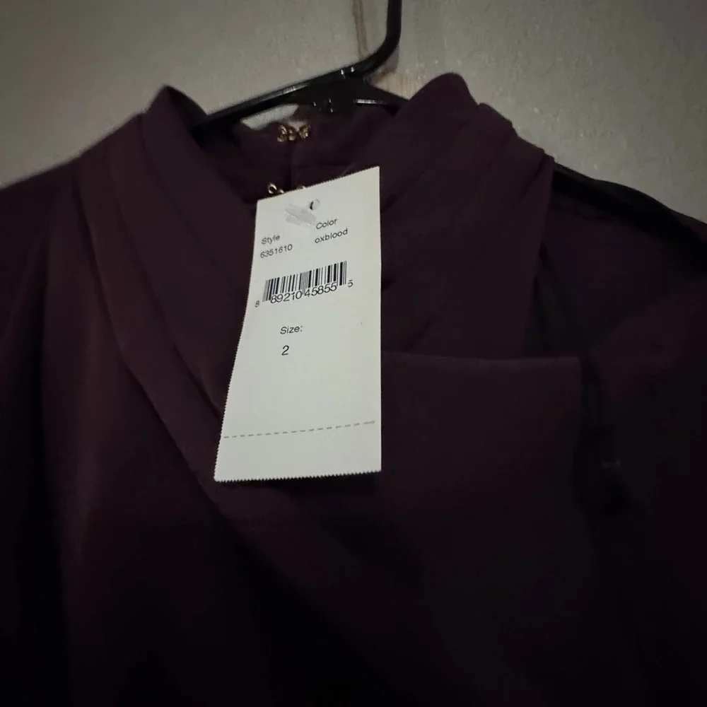 NWT $435 Black Halo Estella Jumpsuit Oxblood Draped Mock Neck High Waist Sz 2 - Picture 8 of 15